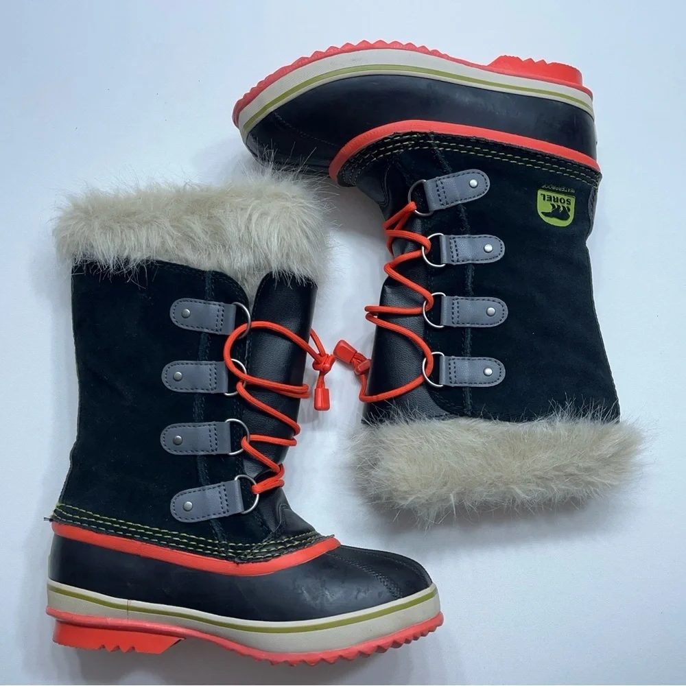 Sorel Waterproof Snow Boots Womens Size 5 Black Red Joan Of Arctic Warm Lined